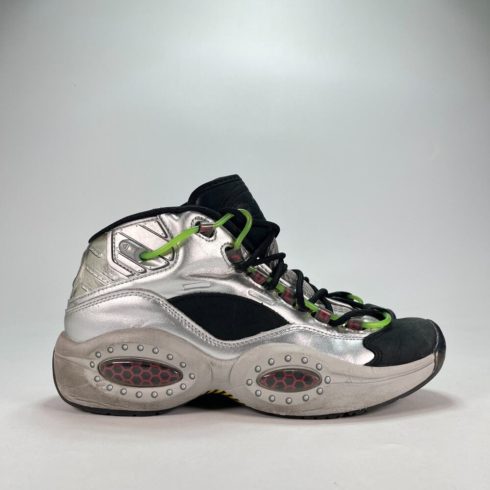Reebok Question Mid Silver Black Retro Basketball Sneakers FW7548 Men's Size 9.5